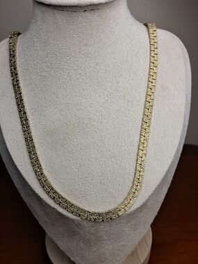 Gold Tone Textured Flat Chain Necklace - Women Jewelry